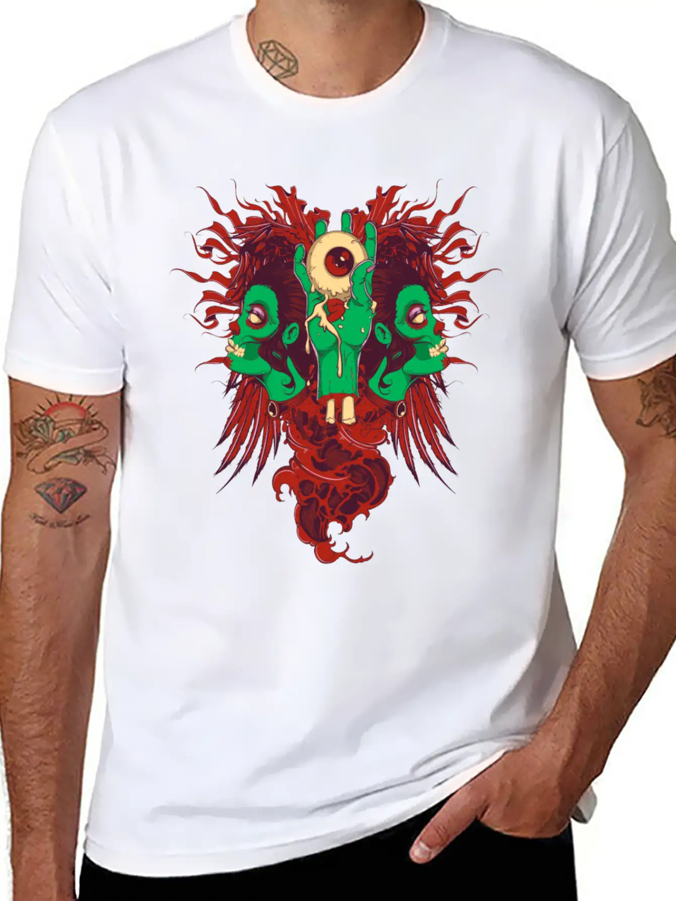 Zombie Hand With Eyes And Zombie Girl Unisex Casual T-Shirt ¨C Clean Design For Daily Comfort